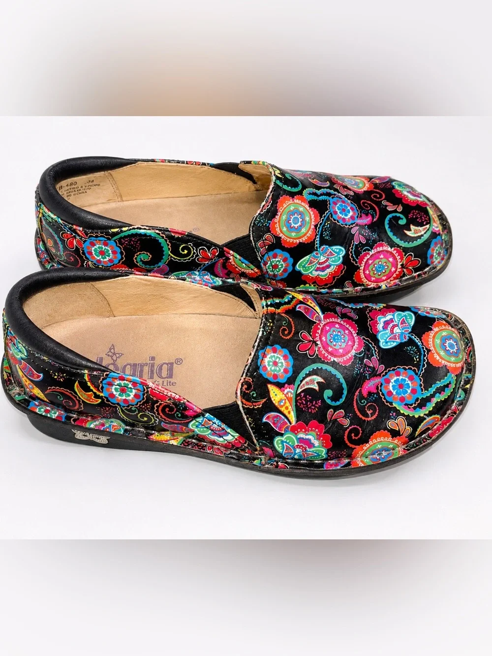 Alegria Debra Floral Mary Jane Clogs Size 34‎ Paisley Party Boho Leather Comfy!